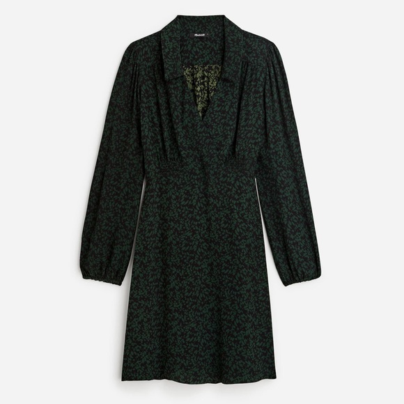 NWT Madewell Long-Sleeve Mini Shirtdress in Black and Green Floral - Picture 5 of 8